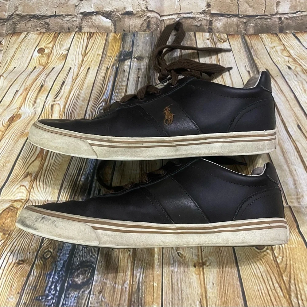 Polo Ralph Lauren Hanford Brown Leather Sneakers Size 11.5